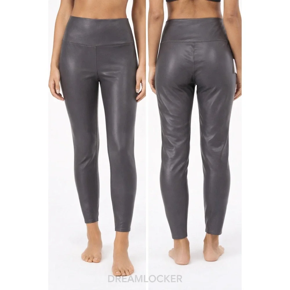 Yogalicious Lady Love Faux Leather Ankle Tight Leggings Pavement‎ Grey Large NEW